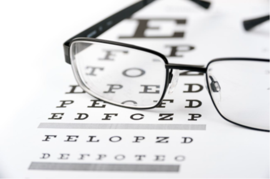 Eye chart and glasses